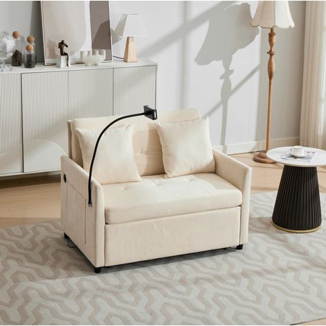 Sofá multifuncional con USB y soporte beige OKMYHOME (1/5)