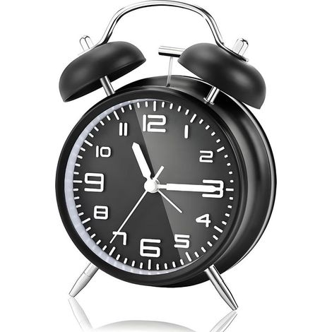 Reveil Matin, Réveil Enfant Garçon, Réveil Fort pour Adultes Dormeurs Lourds, Silencieuse Réveil à Piles Double 10,2 cm avec la Lumière de Nuit, Horloge de Table sans Tic-tac Réveil de Chevet (1/5)