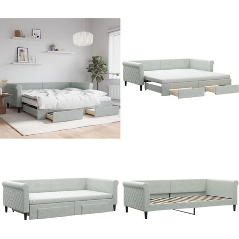 Tagesbett Ausziehbar mit Schubladen Hellgrau 100x200 cm Samt - Schlafsofa - Doppelbett (1/5)