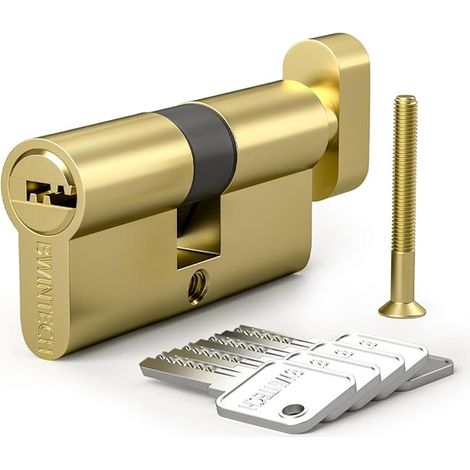 Euro Brass Cylinder 50T/50mm, 100mm Barrel Lock with 5 Horizontal Brass Keys, Polished Brass (1/5)