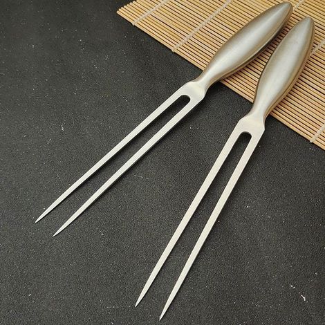 Fourchette À Viande - Fourchette À Agneau - Acier Inoxydable - Manche En Bois Massif - Résistant À La Chaleur - Pour Barbecue Extérieur - Lot De 2 (1/5)