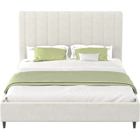 Cama de rizo beige 160x200cm con cabecero y somier CAMBRIDGE