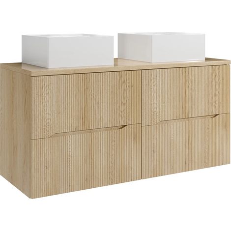 Mobile bagno sospeso scanalato con lavabo da appoggio quadrato Naturale chiaro 120 cm - ORISO (1/5)