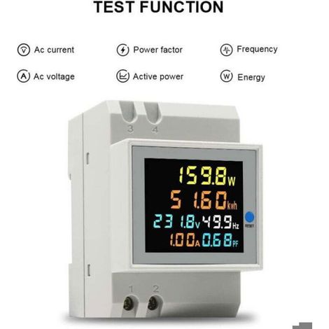 Compteur D'énergie Monophasé - 40 À 300 V Ac - 100 A - Affichage 6-en-1 V A W Kwh Hz Pf - Montage Rail Din - Unité (1/4)