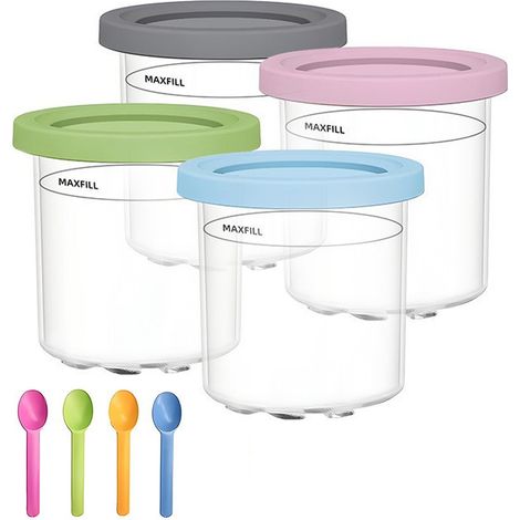 Récipients à glace pour Ninja Creami, compatibles avec les machines à glace des séries Ninja NC300 et NC299AMZ, sans BPA, lavables au lave-vaisselle (lot de 4 + cuillère) (1/5)