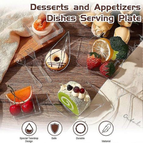 200 mini-assiettes à apéritif avec cuillères et fourchettes assiettes à dessert jetables bols à apéritif en plastique transparent. (1/5)