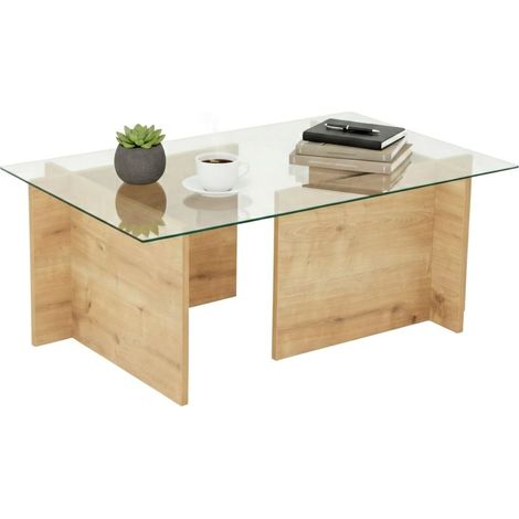 Dmora - Tavolino da salotto Teti, Tavolo basso da caffè, Portariviste per divano, Ripiano da soggiorno, 105x65h40 cm, Quercia