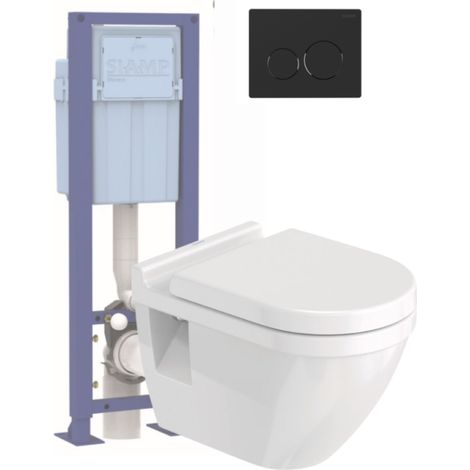 Pack inodoro suspendido DURAVIT STARCK + asiento + soporte SIAMP + placa negra