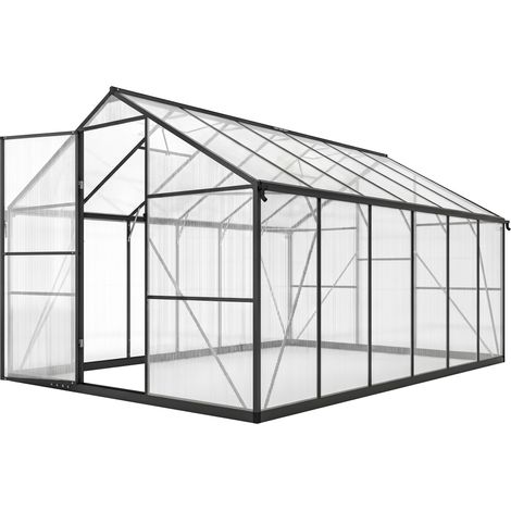 Serre de jardin en aluminium polycarbonate. Fenêtres réglables, 363x247x205 cm, noir - Une serre pour un jardin moderne (1/5)