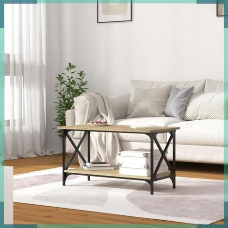 823323 Table basse Chêne sonoma 80x45x45 cm Bois d'ingénierie et fer (1/5)