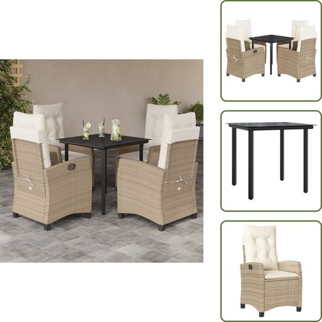 Sitzkissen - vidaXL 5-tlg. Garten-Essgruppe mit Kissen Beige Poly Rattan - Bequemlichkeit (1/5)