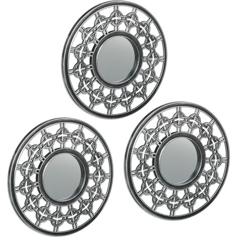 Set di 3 specchi decorativi da parete da appendere 30 x 30 cm per abbellire interni in plastica argentata 130013236