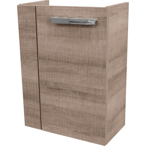 Fackelmann A-VERO Waschbeckenunterschrank schmal – Unterschrank für Waschtisch im Gäste-WC (44 cm x 60 cm x 24,3 cm) – Türanschlag rechts – SBC Badezimmerschrank hängend in Braun hell"-"86028 (1/5)