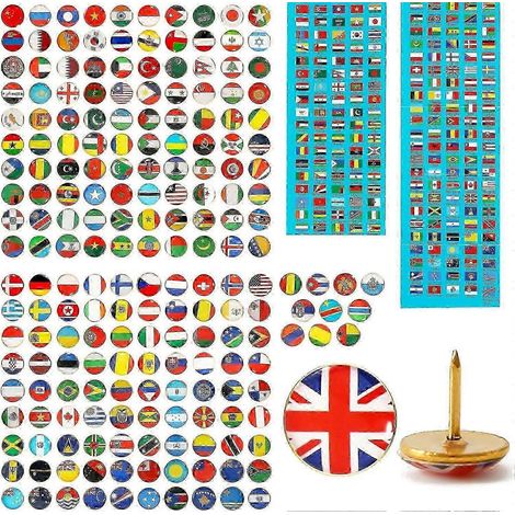 200 badges de drapeaux nationaux avec un guide des drapeaux nationaux et une carte du monde compatible (1/5)