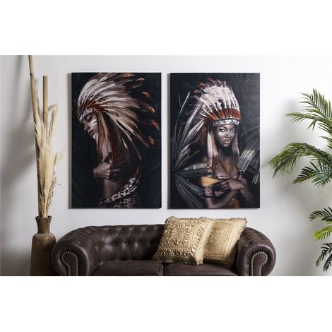 Bedruckte Leinwand, indische Federn, schwarzer Hintergrund, 50 % Öl, 80 x 120 cm, 2er-Set. 80 x 3 x 120 cm (1/3)