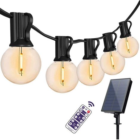 7,5 m lange Solar-Lichterkette für den Außenbereich, G40 LED-Lichterkette mit 25 Kunststoffbirnen, 4 Beleuchtungsmodi, wasserdichte Lichterkette für die Innen- und Außendekoration, Garten, Party, Terr (1/5)