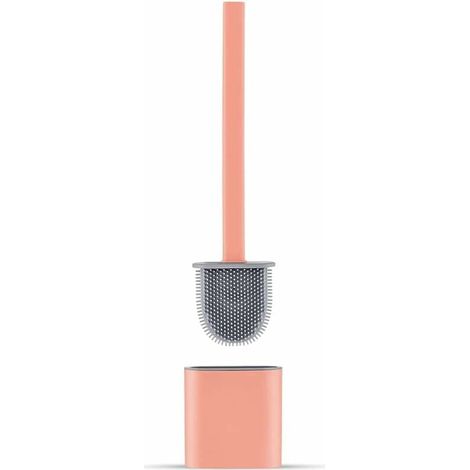 Brosse WC Silicone Plate- Brosse Toilette et Supports, Anti-goutte, Antibactérienne, Balayette WC Ventilée, Séchage Rapide sans Odeur, Balai WC Montage Mural/au Sol, Salle de Bain et WC, Rose (1/5)