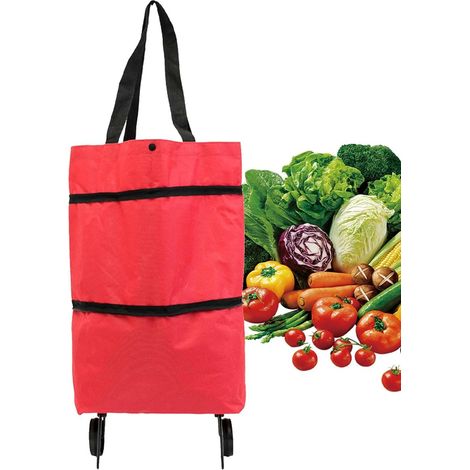 Sac de courses à roulettes Tissu Oxford , pliable , chariot télescopique 2 en 1 , léger , portable e