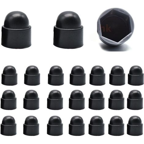 Capuchons Plastiques M6 pour Vis et Écrous - Lot de 25 (Noir) - Bouchons de Protection Hexagonaux Anti-Corrosion pour Mécanique, Mobilier et BTP