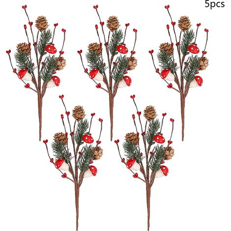 Künstliche Dekorationen in Form von Tannenzapfen (25 cm) mit Beeren und Blättern, im Pilzstil. (1/3)