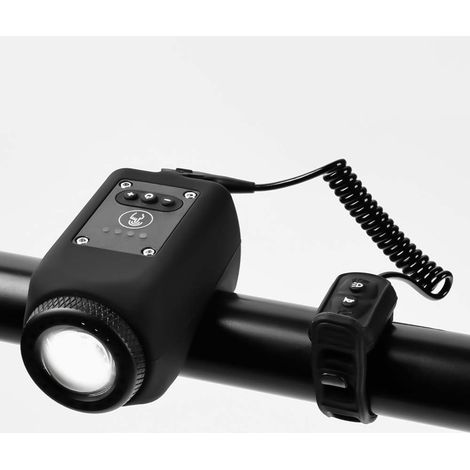 Sonneur de vélo avec phares puissants large portée, sonnette électronique pour VTT, guidons polyvalents, usage quotidien - Noir (1/5)