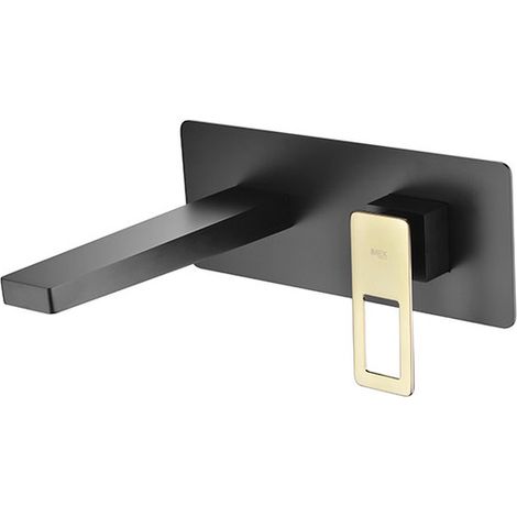 Robinet de lavabo à levier unique intégré, robinets de salle de bain pour lavabos - robinet de salle de bain à encastrer en noir mat et or brillant (1/5)