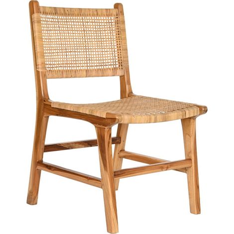 Chaise cuisine teck et rotin pour déco intérieure chic - Marron clair naturel (1/5)