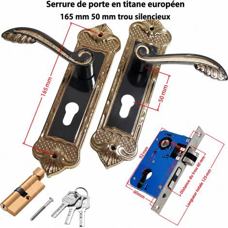 Serrure à poignée européenne titane petite 50 silencieuse pour porte intérieure 50 réf 7590 25 × 15 × 5 cm 750 g – Livraison gratuite