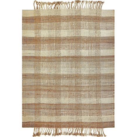 Tappeto boho juta con frange fatto a mano 140 x 200 cm beige chiaro e naturale Berissa