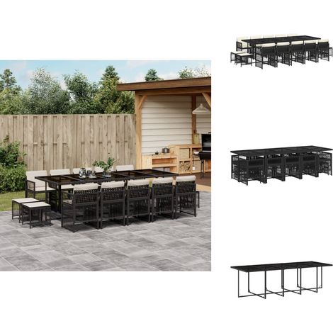 Ensemble à manger de jardin 15 pcs coussins noir résine tressée - Ensemble De Salle À Manger De Jardin - Ensembles De Salle À Manger De Jardin - Ensemble De Salle À Manger D'extérieur - Ensemble De Sa (1/5)
