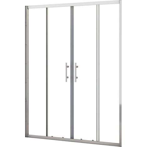 Nischentür 4-teilig Schiebetür 140x190cm, 5mm ESG Klarglas, Komplett Hochglanz-Chrom mit Griff, platzsparend, Dusche (1/5)