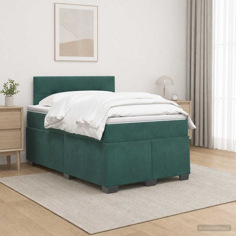 vidaXL Cama box spring con colchón Verde oscuro 120 x 200 cm (1/5)