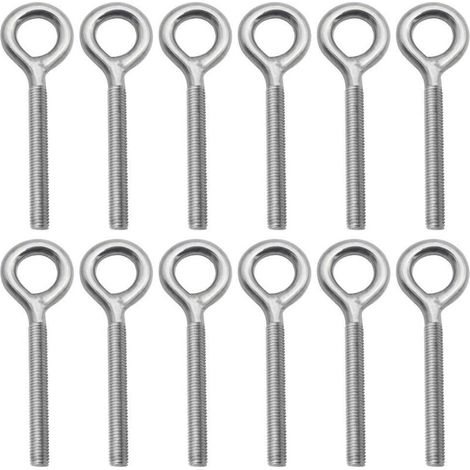 Lot de 12 Boulons à Anneau M6 x 70mm en Acier Inoxydable 304 - Tiges Filetées à Anneau Comme Pièces de Fixation Idéal pour Suspension les Articles dans la Maison les Jardins ou les Industries