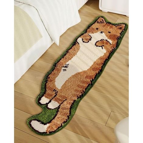 Tapis touffeté en forme de chat mignon pour chambre à coucher, tapis touffeté irrégulier, lavable, motif dessin animé, moderne, décoration de chambre (40x60cm) (1/5)