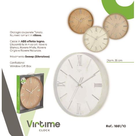 1 Pezzo Orologio da Parete Effetto legno Fondo Colorato 35 cm 4 Colori (1/2)