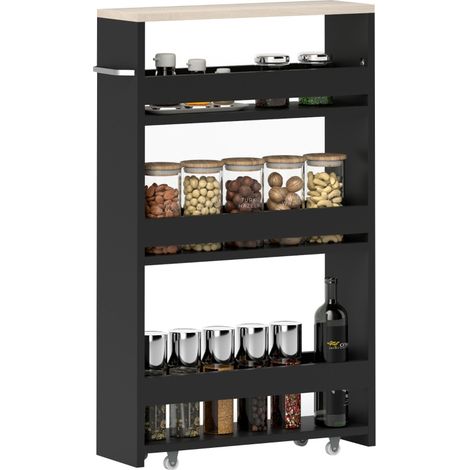 Chariot de rangement noir 3 niveaux sur roulettes avec poignée 48x15x80 cm parfait pour un stockage pratique à domicile (1/5)