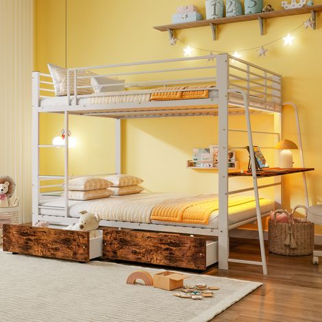 Gaming Hochbett 237x145x170 cm mit Schreibtisch, LED Leiste, Steckdosenleiste, MDF und Metall, Mattweiß und Walnuss (1/5)
