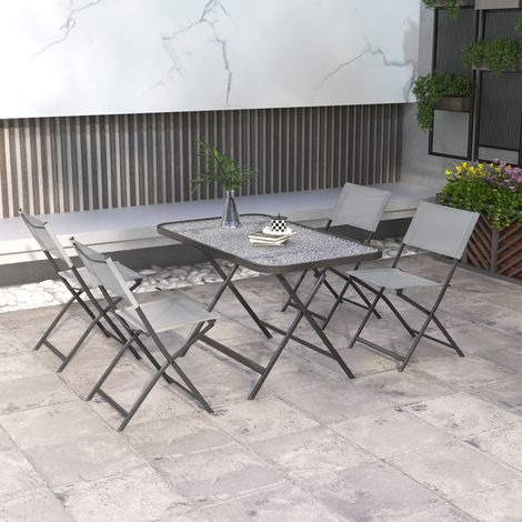 Ensemble table + Gris 4 chaises jardin pliantes verre trempé style moderne terrasse patio