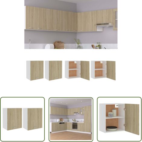 The Living Store Armoires suspendues 2 pcs Chêne sonoma Bois d’ingénierie - Armoires Suspendues - Meuble De Cuisine - Rangements Cuisine - Armoire Chêne Sonoma - Cuisine Équipée (1/5)