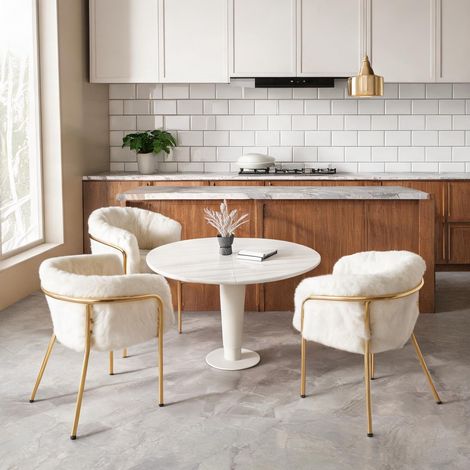 Chaise de salon avec revêtement en imitation fourrure blanc (1/5)