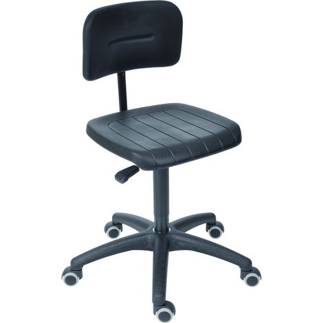 STIER Arbeitsstuhl mit Doppelrollen, höhenverstellbare Sitzhöhe 470-660 mm, geformter, PU-Sitz und pendelt gelagertes Rückenteil (1/4)