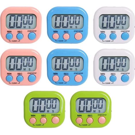 Lot de 8 minuteurs cuisine magnétiques colorés 4 couleurs chronomètre grand écran LCD (1/5)