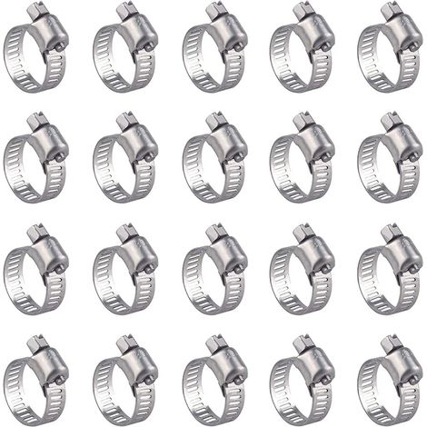 20 Pièces Collier De Serrage Tuyau, Collier De Serrage Tuyau Réglable 16-25mm, 304 Collier De Serrage Inox, Collier Serrage Métallique, Pour Tuyau, Home Gaz, Famille Tuyau D'eau, Câble, Robinet (1/5)