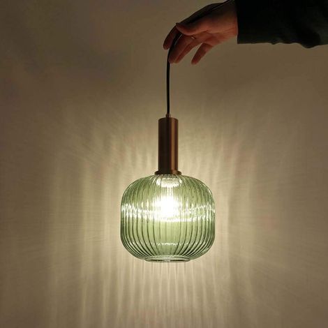 Lustre d'intérieur, suspension industrielle, abat-jour moderne à douille E27, suspension en verre rayé (ambre, M 20 cm)