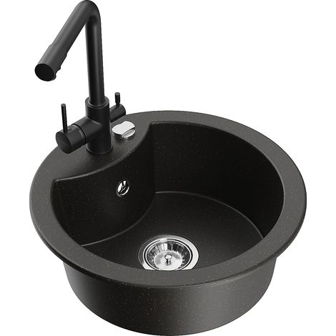 Mexen Diego lavello da cucina in granito a 1 vasca con rubinetto Duero, nero/oro metallizzato - 6512-75-671600-70 (1/5)