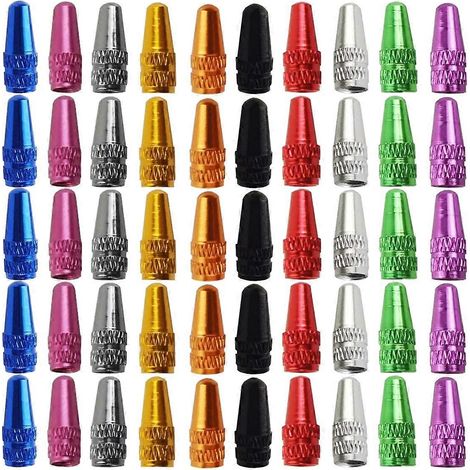Lot de 50 bouchons de valve français pour pneus de vélo, bouchons de valve français en aluminium, style français. (1/5)