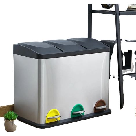 Poubelle, Acier Inoxydable, Design à 3 Compartiments, 3x 8L (24L) (1/5)