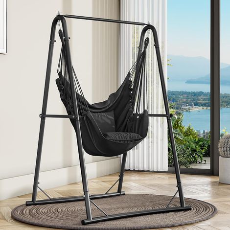 Hamac suspendu avec structure de 105 x 93 x 160 cm, structure en acier stable, support pour hamac avec balançoire suspendue, charge maximale de 150 kg, fauteuil à bascule avec 2 crochets et 2 (1/5)