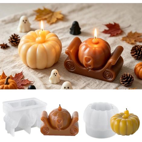 2x Moule en silicone citrouille 3D pour bougies & déco, Halloween, automne