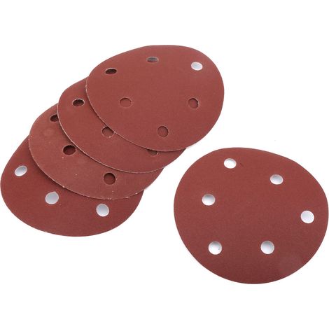 Disques abrasifs velours 125 mm 6 trous, grain 180 oxyde d’aluminium, lot de 100 pièces pour ponceuse orbitale, finition lisse (1/5)